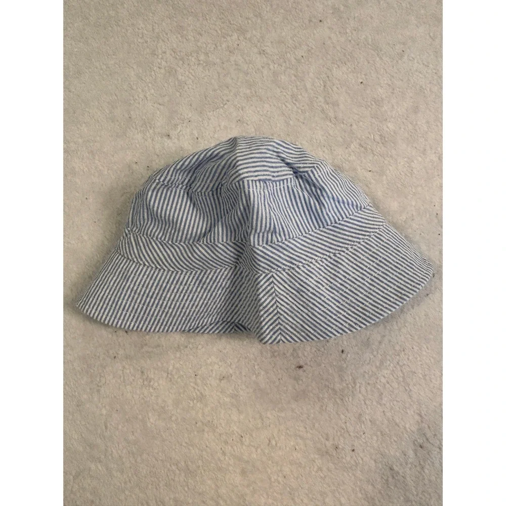 Toby Baby Blue White Striped Seersucker Bucket Hat Sun‎ Hat Size 6-18 Months NWT